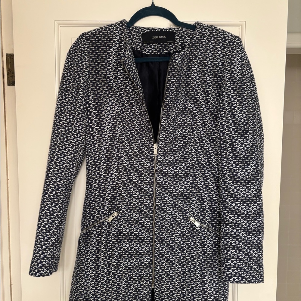 Zara Navy & White Zip-Front Jacket